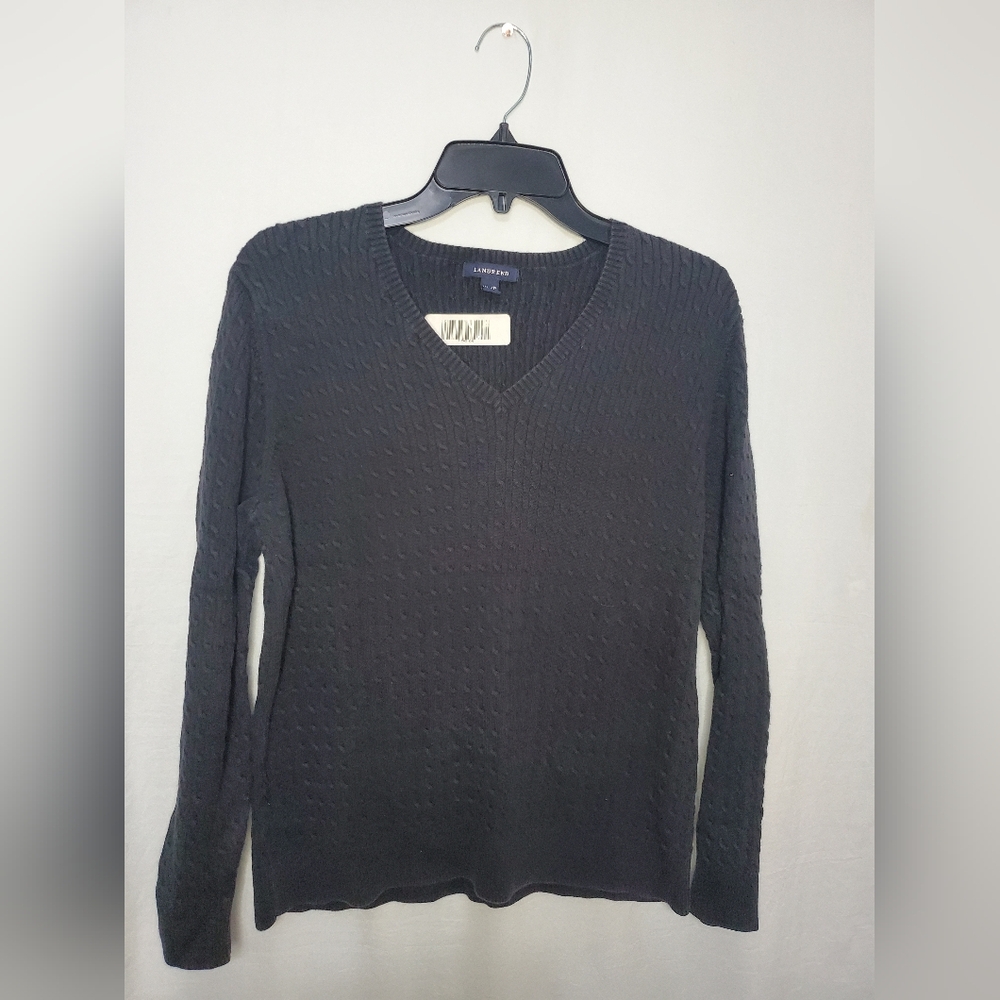 Pre-Loved Women’s Lands End Black Long Sleeve V-Neck Sweater Size XL 18-20